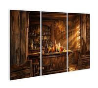 islandburner Tableau sur toile Motif Saloon abandonné dans l'Ouest américain - Décoration murale pour les fans de nostalgie - 3 pièces
