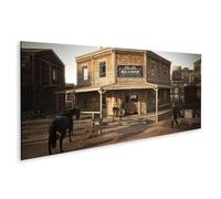 islandburner Tableau sur toile Motif Saloon dans le Far West avec cheval et personnes 120 x 40 cm