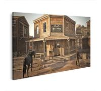 islandburner Tableau sur toile Motif Saloon dans le Far West avec cheval et personnes 80 x 40 cm