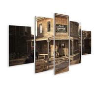 islandburner Tableau sur toile Motif Saloon dans le Far West, avec cheval et personnes, tableau mural 170 x 80 cm