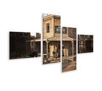 islandburner Tableau sur toile Motif Saloon dans le Far West, avec cheval et personnes, tableau mural 150 x 80 cm