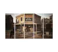 islandburner Tableau sur toile Motif Saloon dans le Far West, avec cheval et personnes, tableau mural 160 x 80 cm