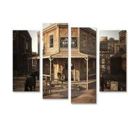 islandburner Tableau sur toile Motif Saloon dans le Far West, avec cheval et personnes, tableau mural 130 x 80 cm