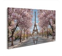 islandburner Tableau sur toile - Motif Tour Eiffel romantique au printemps - Pour les amateurs de Paris - Edition U2