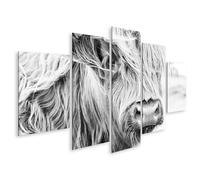 islandburner Tableau sur toile Motif vache des hautes terres poilue en noir et blanc debout sur un saule 170 x 80 cm