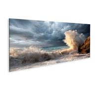 islandburner Tableau sur toile - Motif vagues dramatiques - Décoration murale pour salon - Pour les amoureux de la nature - Panorama