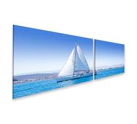 islandburner Tableau sur toile Motif voilier sur la mer bleue devant la ville keste et les montagnes