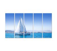 islandburner Tableau sur toile Motif voilier sur la mer bleue devant la ville keste et les montagnes