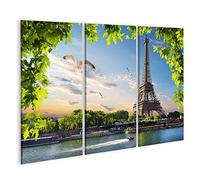 islandburner Tableau sur Toile Mouettes sur la Seine Paris Tour Eiffel Lever du Soleil Cadre Affiche Poster Murale Tableaux