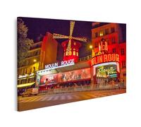 islandburner Tableau sur toile Moulin Rouge la nuit dans des lumières rouges vives dans la ville Images murales Poster