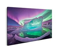 islandburner Tableau sur toile multicolore Aurore Boréale Aurore Boréale sur paysage d'eau enneigé Photos de nuit Images murales Poster