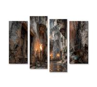 islandburner Tableau sur toile Mystique Corridors du château Décoration murale Salon pour les fans d'histoire et d'aventure - 4 pièces