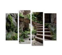 islandburner Tableau sur toile Mystique Escalier en pierre Décoration murale pour salon pour les amoureux de la nature - 4 pièces - Edition T4