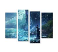 islandburner Tableau sur toile Mystique Magie de l'eau dans la forêt enchantée au clair de lune Images murales Poster