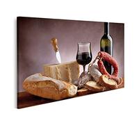 islandburner Tableau sur Toile Nature Morte Vin Fromage Pain Saucisse Atmosphérique pour Les Amoureux Cuisine Cadre Affiche Poster Murale Tableaux