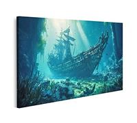 islandburner Tableau sur toile naufrage épave sous-marine vieux voilier sous-marin ancien navire mensonge Cadre Affiche Poster Murale Tableaux