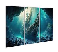 islandburner Tableau sur Toile Naufrage Grotte sous-Marine épave Vieux voilier sous-Marin AI Cadre Affiche Poster Murale Tableaux