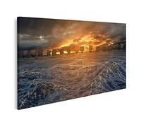 islandburner Tableau sur toile Navires Vikings sous la tempête Horizon Océan Tempête Peintures Impressions Art Poster Mural