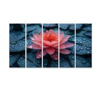 islandburner Tableau sur toile Nénuphar avec gouttes de pluie sur fond bleu Images murales Poster