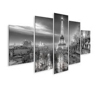 islandburner Tableau sur toile noir et blanc - Motif Tour Eiffel - Horizon de Paris - 5 pièces