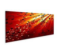 islandburner Tableau sur toile Notes de musique sur fond rouge avec des rayons lumineux Cadre Affiche Poster Murale Tableaux