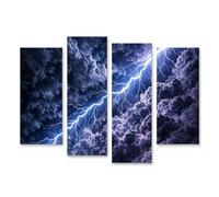 islandburner Tableau sur toile - Nuages d'orage avec des éclairs - Tableau mural dramatique pour votre maison - 4 pièces
