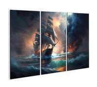 islandburner Tableau sur toile Océan Tempête Navire et Feu dans le ciel Aventure Photos murales Poster