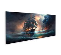islandburner Tableau sur toile Océan Tempête Navire et Feu dans le ciel Aventure Photos murales Poster