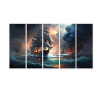 islandburner Tableau sur toile Océan Tempête Navire et Feu dans le ciel Aventure Photos murales Poster