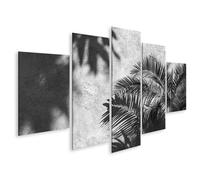 islandburner Tableau sur toile - Ombre dramatique de palmiers sur mur en noir et blanc - 5 pièces