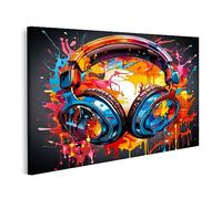islandburner Tableau sur toile Paire d'écouteurs Éclaboussures de peinture colorées Cadre Affiche Poster Murale Tableaux