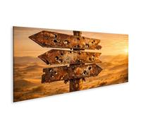 islandburner Tableau sur toile - Panneau patiné dans le désert - Tableau mural rustique - Panorama