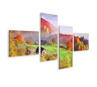 islandburner Tableau sur toile - Panorama d'automne magique - Décoration murale pour salon - Pour les amoureux de la nature - 4 pièces - Edition A1