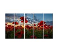 islandburner Tableau sur toile Panorama d'un champ avec photo de coquelicots rouges Cadre Affiche Poster Murale Tableaux