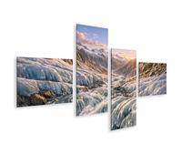 islandburner Tableau sur toile Panorama d'un glacier avec des eaux précipitantes et des montagnes - 4 pièces - Edition E1