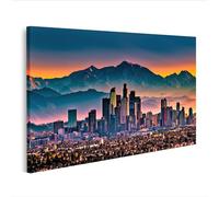 islandburner Tableau sur toile Panorama Ville Crépuscule du soir Skyline et montagnes Fond Photos murales 80 x 40 cm
