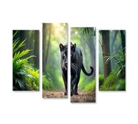 islandburner Tableau sur toile Panthère noire dans la jungle sur un chemin de forêt ombragé Images murales Poster