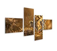 islandburner Tableau sur toile - Papillon élégant sur plante - Art photo pour votre maison - 4 pièces - Edition S1
