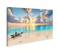 islandburner Tableau sur toile Paradis tropical : plage avec eau claire et coucher de soleil - Edition M2