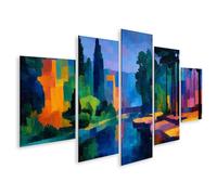 islandburner Tableau sur toile Paysage coloré avec rivière et arbres de style fauvisme - 5 pièces