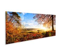 islandburner Tableau sur Toile Paysage d'automne avec Le Soleil couchant Un Banc sous Un Arbre avec Beaucoup d' Cadre Affiche Poster Murale Tableaux