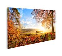 islandburner Tableau sur toile Paysage d'automne avec le soleil couchant un banc sous un arbre avec beaucoup d' Cadre Affiche Poster Murale Tableaux