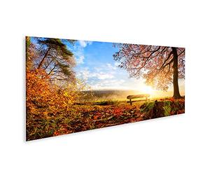 islandburner Tableau sur Toile Paysage d'automne avec Le Soleil couchant Un Banc sous Un Arbre avec Beaucoup d' Cadre Affiche Poster Murale Tableaux