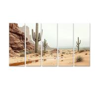 islandburner Tableau sur toile - Paysage désertique avec cactus et collines douces - Tableau mural - 5 pièces - XXL