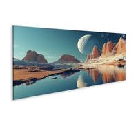 islandburner Tableau sur toile - Paysage désertique extraterrestre avec grande lune - Pour le salon, les fans de science-fiction, le bureau - Tableau mural