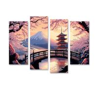 islandburner Tableau sur toile Paysage japonais avec fleurs de cerisier et pagode pour salon amateurs de japonais images japonaises affiches