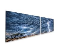 islandburner Tableau sur toile - Paysage orageux avec des éclairs et des nuages sombres - 2 pièces