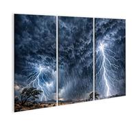 islandburner Tableau sur toile - Paysage orageux avec des éclairs et des nuages sombres - 3 pièces