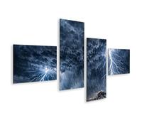 islandburner Tableau sur toile - Paysage orageux avec éclairs et nuages sombres - 4 pièces - Edition V1