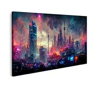 islandburner Tableau sur toile Paysage urbain cyberpunk Cadre Affiche Poster Murale Tableaux